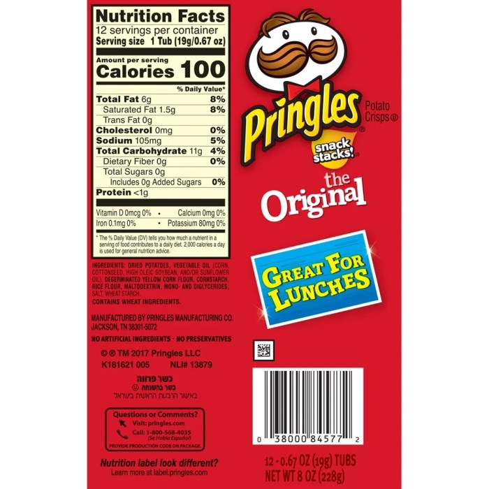 Pringles original nutrition facts