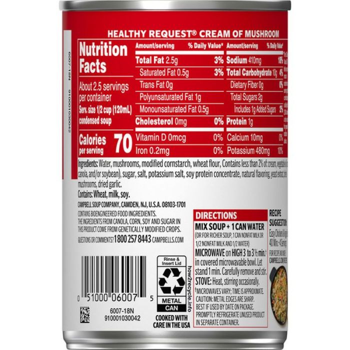 Campbells Cream of Mushroom Nutrition Facts